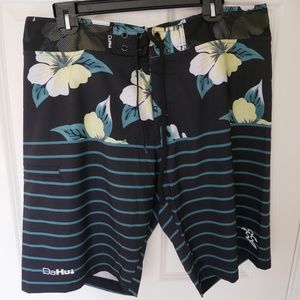 DaHui Mens Semi-Floral/Striped Boardshorts~